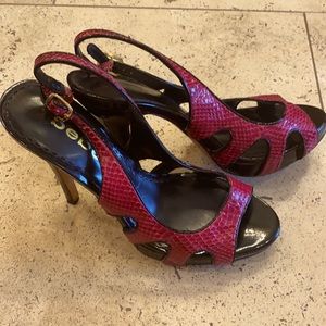 BEBE Snakeskin stiletto sandals 6